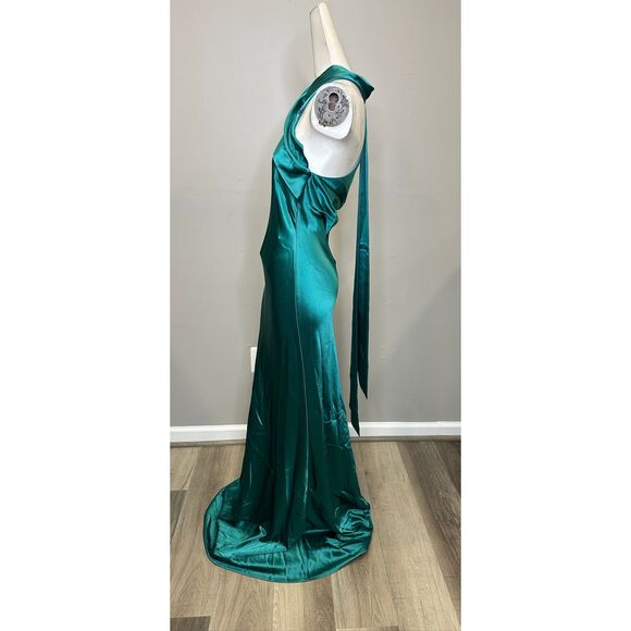 Galvan London Pandora Asymmetrical Bias Cut Dress In Emerald US 6 $1795 - Picture 6 of 11